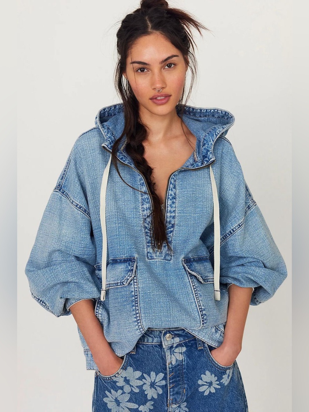 NWT Free People Casey Denim Pullover Jacket